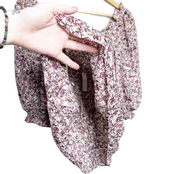 New with Tag Women's Max Studio Floral Smocked Bodice Long Sleeve Ruffle Blouse - Picture 6 of 16